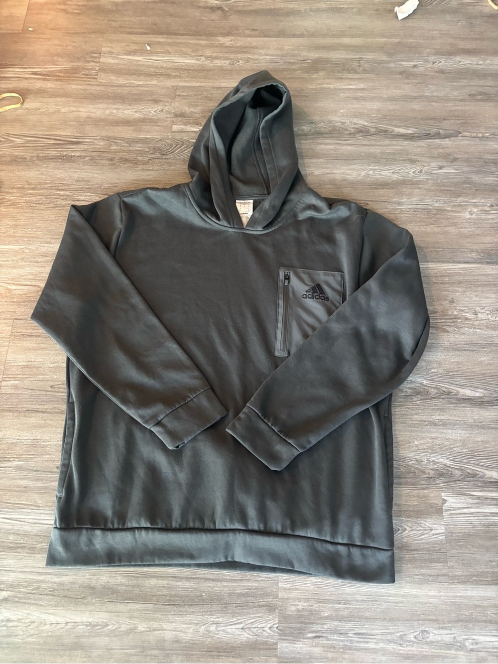 adidas Black Hooded Pullover with Zip Chest Pocket